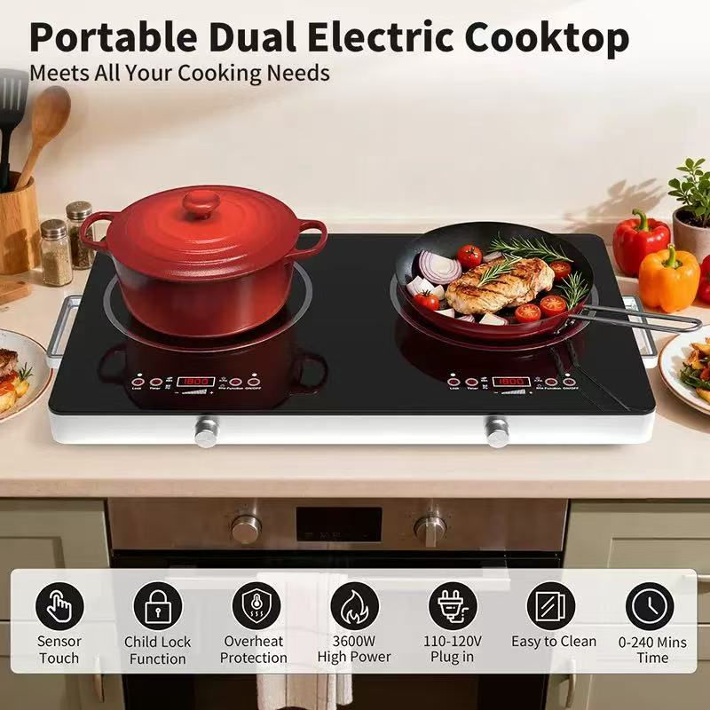 Portable Dual Electric Cooktop - 3600W Double Burner with Sensor Touch