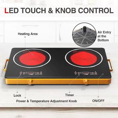 Portable Dual Electric Cooktop - 3600W Double Burner with Sensor Touch