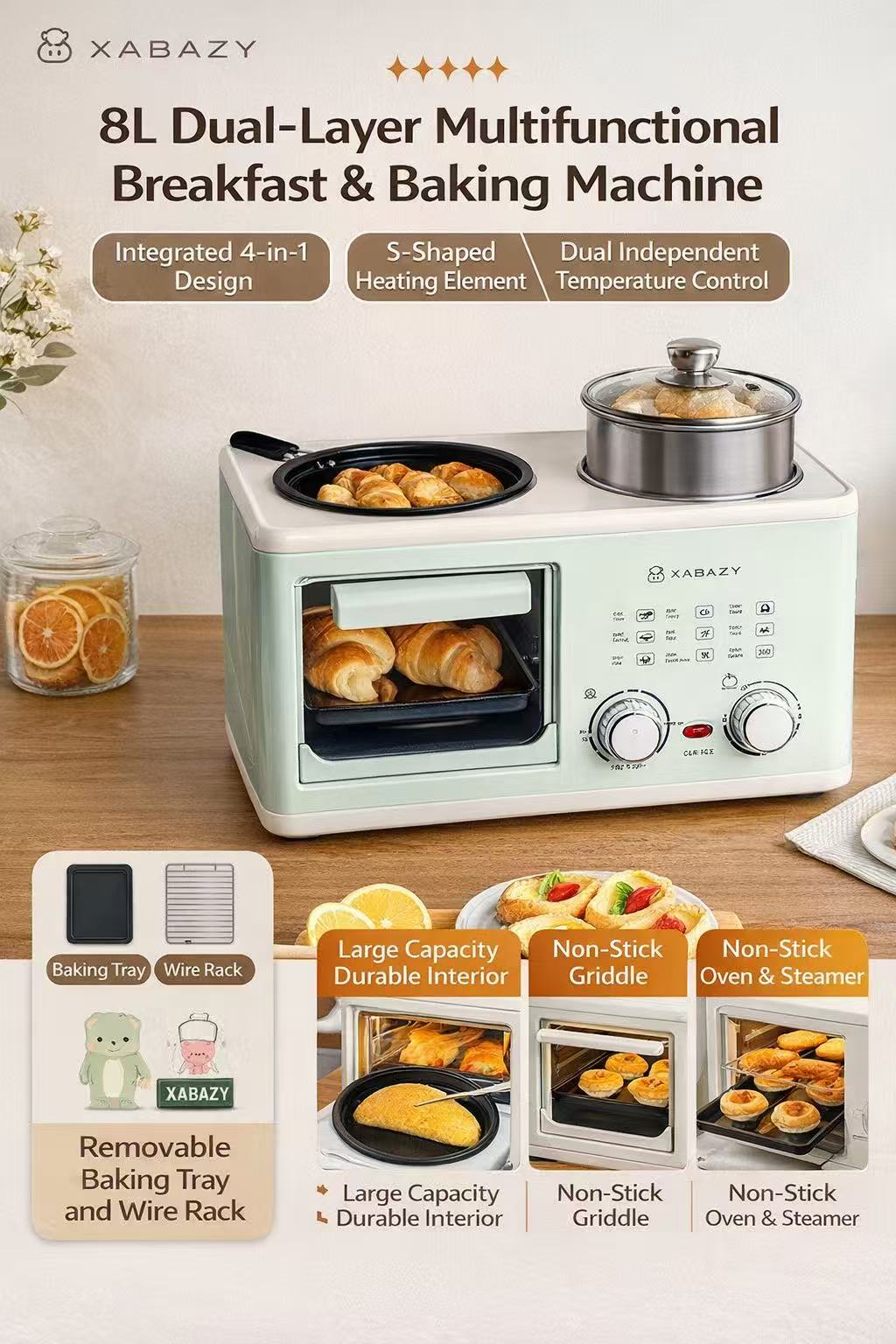 8L Dual-Layer Multifunctional Breakfast & Baking Machine