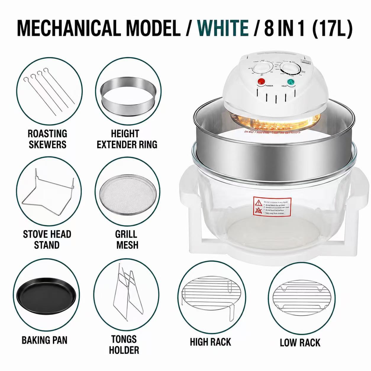 17L Visual Air Fryer Oven — 360° Heat, Glass Bowl, Multi-Function