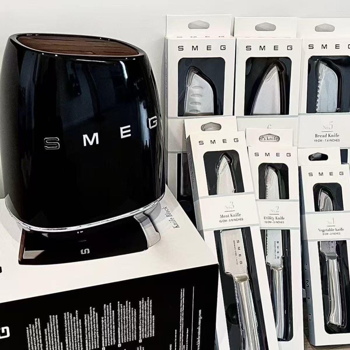 SMEG 7-Piece Italian Stainless Steel Knife Block Set