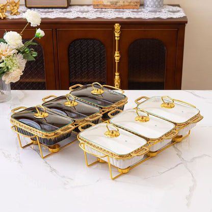Gold Chafing Dish Buffet Set – 6-Pan Food Warmer with Glass Lids