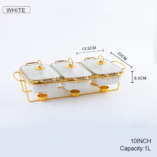 Gold Chafing Dish Buffet Set – 6-Pan Food Warmer with Glass Lids