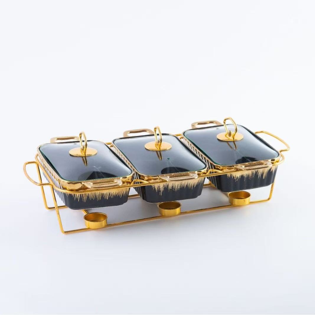 Gold Chafing Dish Buffet Set – 6-Pan Food Warmer with Glass Lids