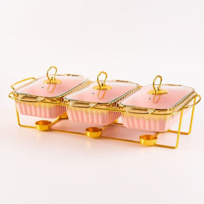 Gold Chafing Dish Buffet Set – 6-Pan Food Warmer with Glass Lids