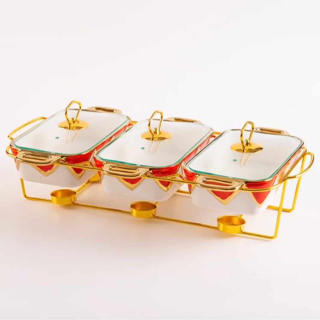 Gold Chafing Dish Buffet Set – 6-Pan Food Warmer with Glass Lids
