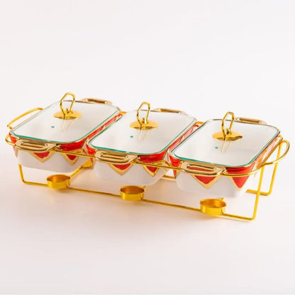 Gold Chafing Dish Buffet Set – 6-Pan Food Warmer with Glass Lids