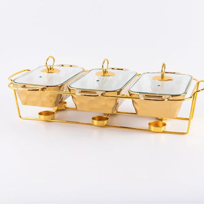 Gold Chafing Dish Buffet Set – 6-Pan Food Warmer with Glass Lids
