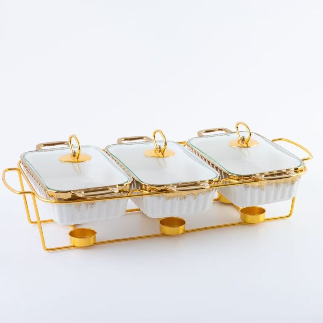 Gold Chafing Dish Buffet Set – 6-Pan Food Warmer with Glass Lids