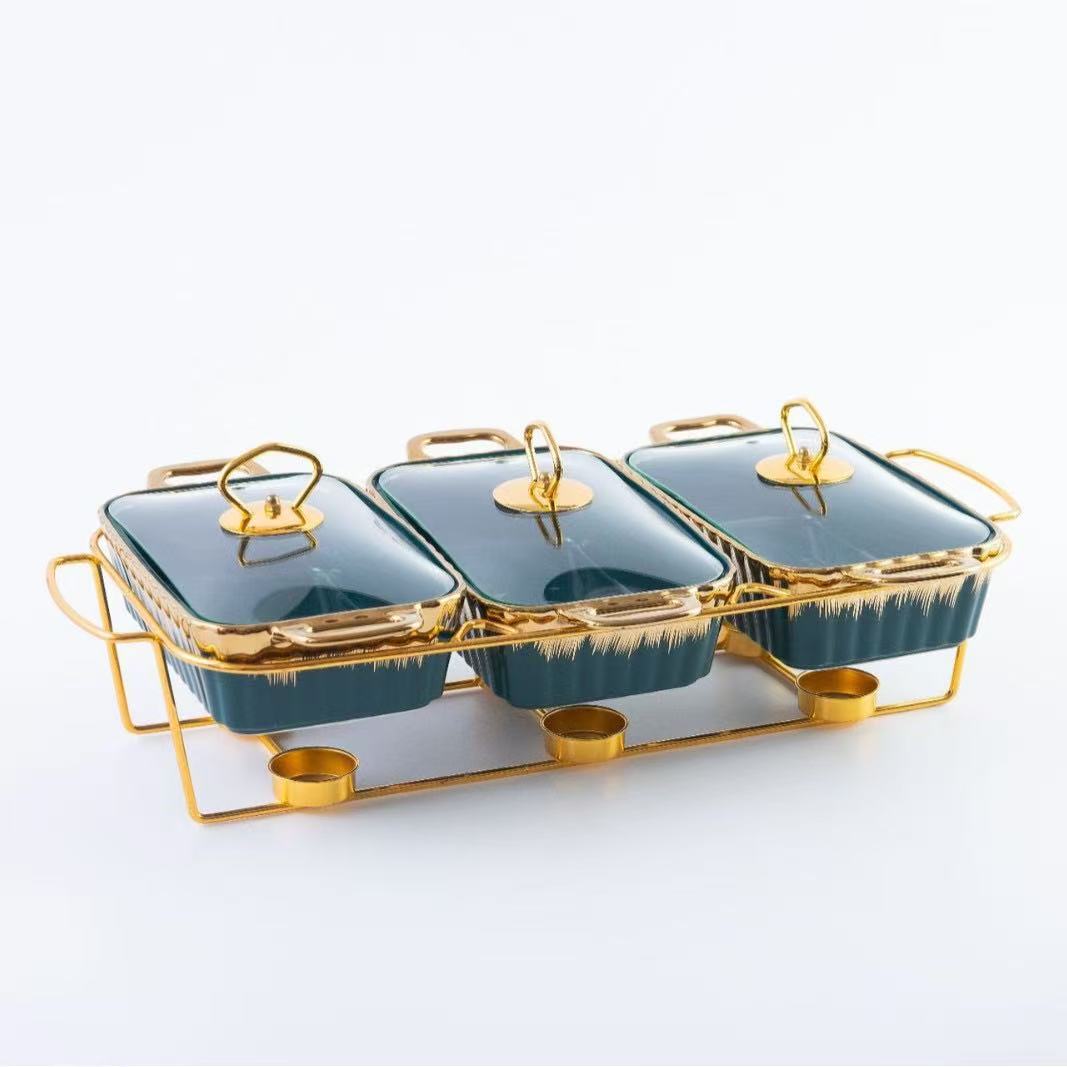 Gold Chafing Dish Buffet Set – 6-Pan Food Warmer with Glass Lids