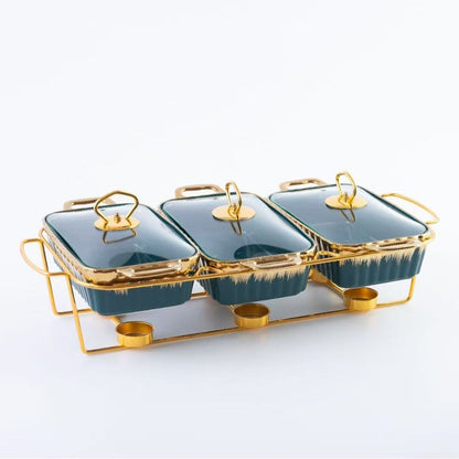 Gold Chafing Dish Buffet Set – 6-Pan Food Warmer with Glass Lids