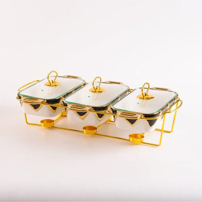 Gold Chafing Dish Buffet Set – 6-Pan Food Warmer with Glass Lids