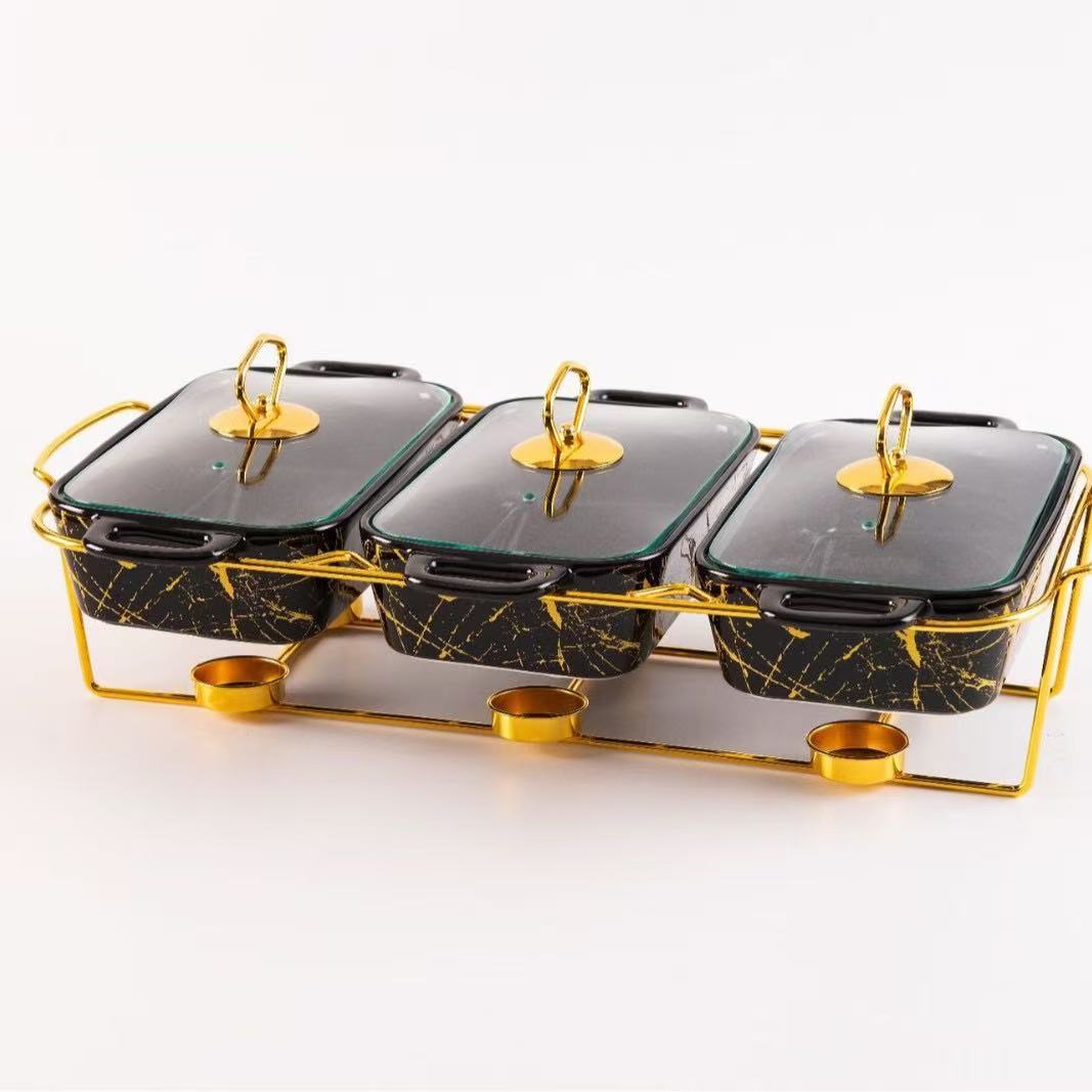 Gold Chafing Dish Buffet Set – 6-Pan Food Warmer with Glass Lids