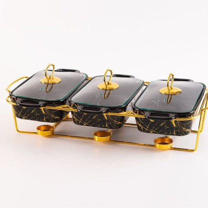 Gold Chafing Dish Buffet Set – 6-Pan Food Warmer with Glass Lids