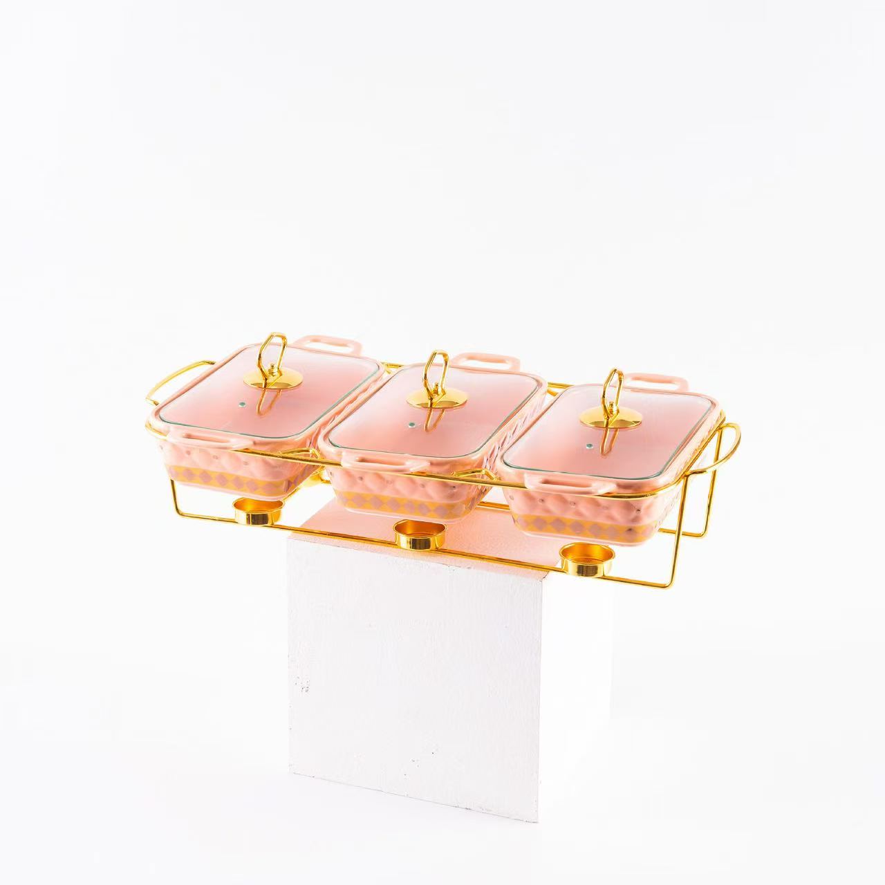 Gold Chafing Dish Buffet Set – 6-Pan Food Warmer with Glass Lids