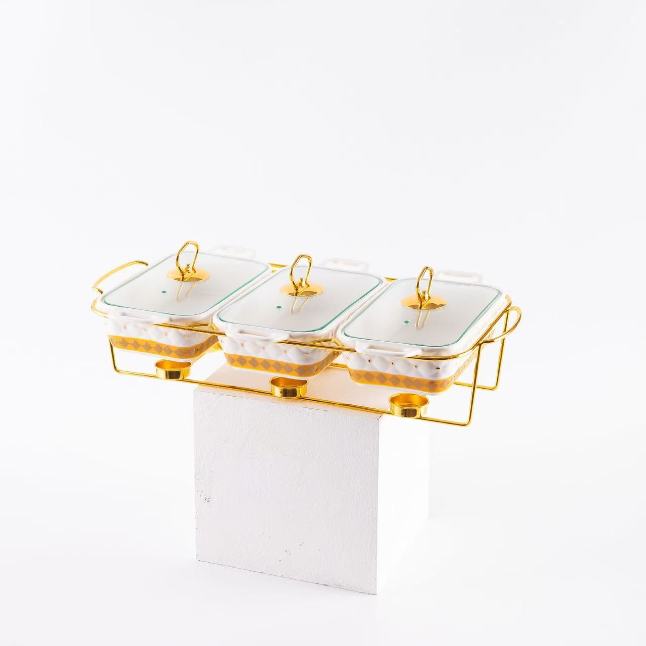 Gold Chafing Dish Buffet Set – 6-Pan Food Warmer with Glass Lids