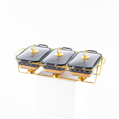 Gold Chafing Dish Buffet Set – 6-Pan Food Warmer with Glass Lids