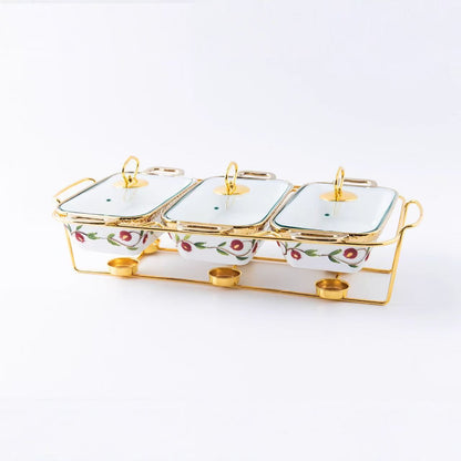 Gold Chafing Dish Buffet Set – 6-Pan Food Warmer with Glass Lids