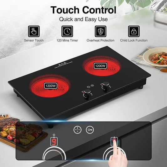 Dual Burner Electric Ceramic Cooktop – 2400W Touch Control