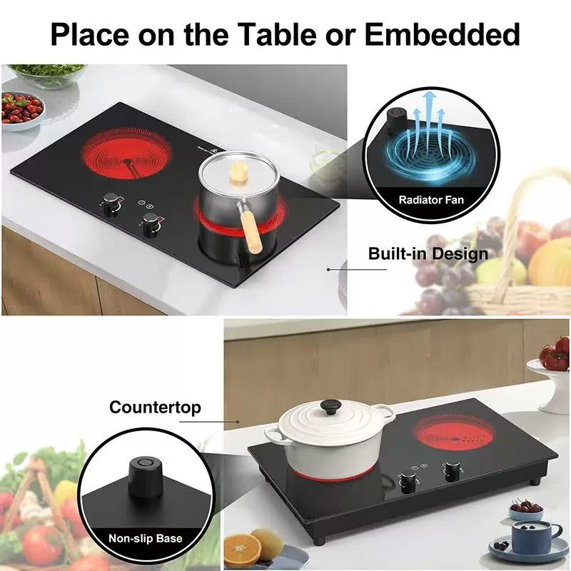 Dual Burner Electric Ceramic Cooktop – 2400W Touch Control