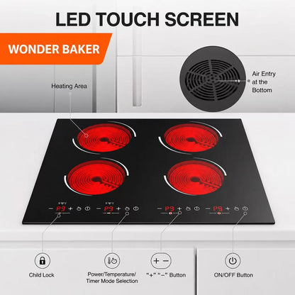 Wonder Baker 4-Burner Electric Ceramic Cooktop with LED Touch Screen