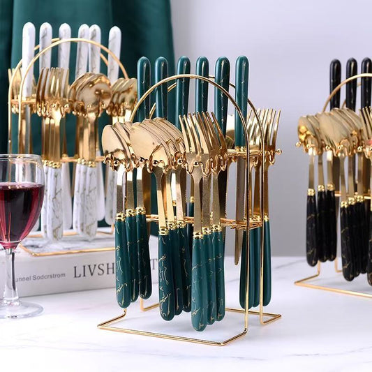 24-Piece Portable Cutlery Gift Set — Stainless Steel with Marble Handle