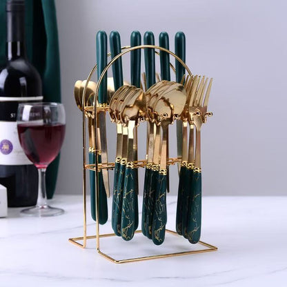 24-Piece Portable Cutlery Gift Set — Stainless Steel with Marble Handle