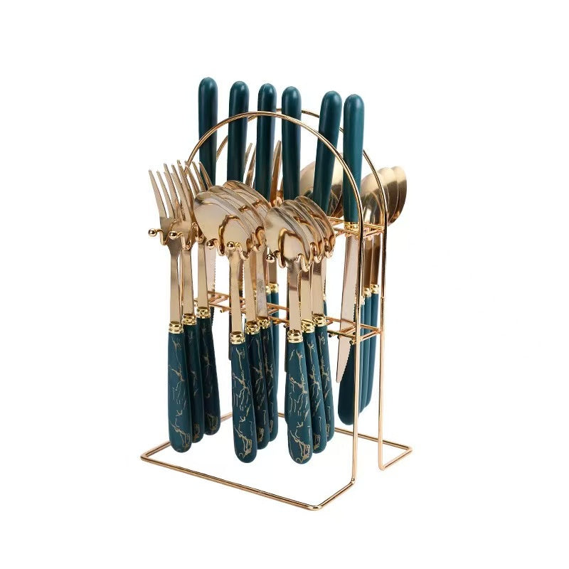 24-Piece Portable Cutlery Gift Set — Stainless Steel with Marble Handle