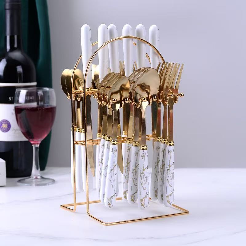 24-Piece Portable Cutlery Gift Set — Stainless Steel with Marble Handle