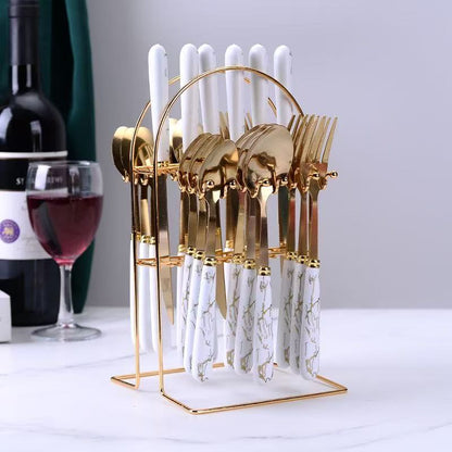 24-Piece Portable Cutlery Gift Set — Stainless Steel with Marble Handle