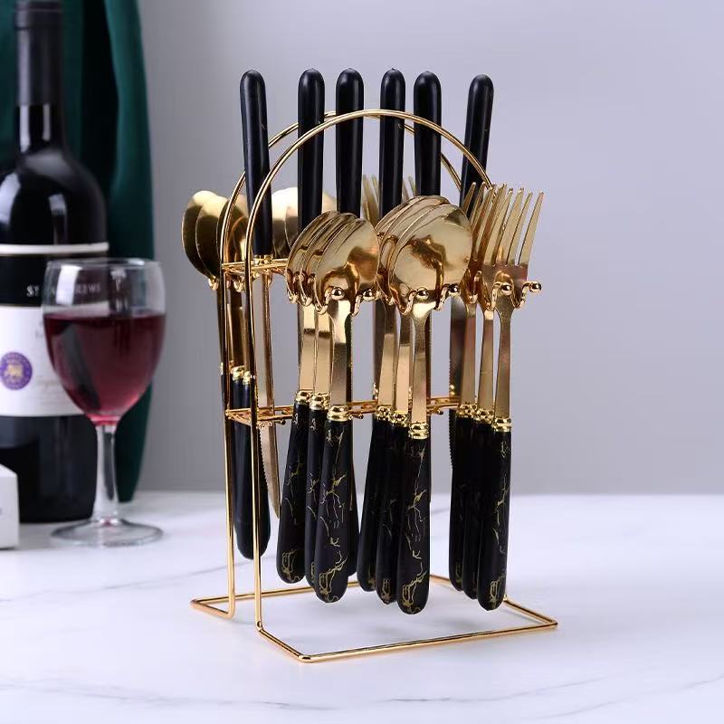 24-Piece Portable Cutlery Gift Set — Stainless Steel with Marble Handle