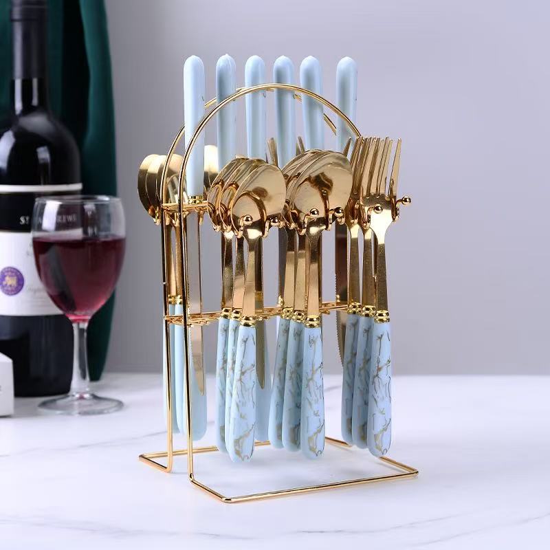 24-Piece Portable Cutlery Gift Set — Stainless Steel with Marble Handle