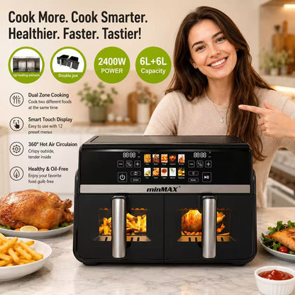 minMAX Dual Zone Air Fryer — 2400W, 6L+6L with Smart Touch Display