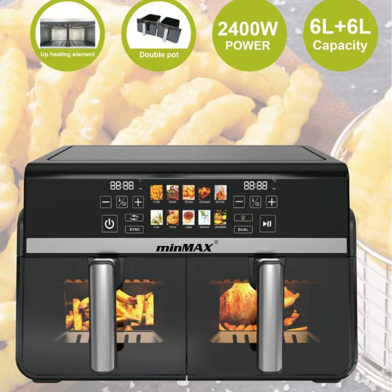 minMAX Dual Zone Air Fryer — 2400W, 6L+6L with Smart Touch Display